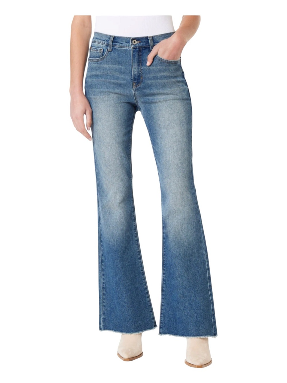 JEAN-STAR Bootcut Frayed Hem Jeans Women Size Petite 12 Blue Normcore Casual
